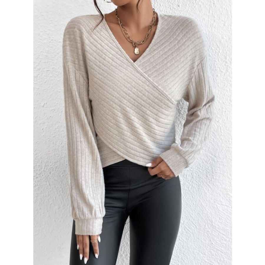 Surplice Dropped Shoulder Long Sleeve T-Shirt Dust Storm / S Apparel and Accessories