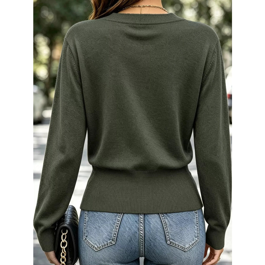 Surplice Elastic Waist Long Sleeve Knit Top Apparel and Accessories