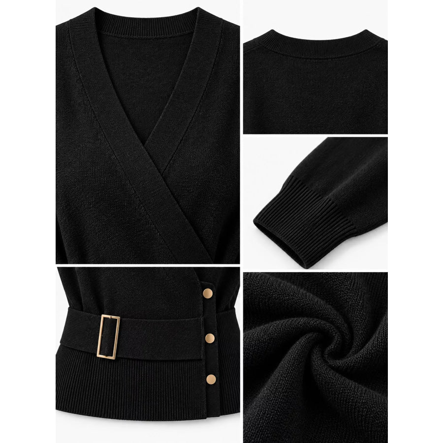 Surplice Elastic Waist Long Sleeve Knit Top Apparel and Accessories