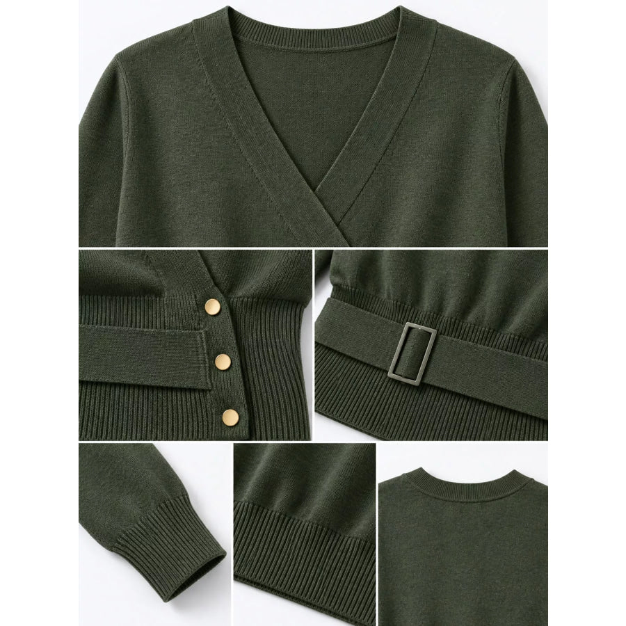 Surplice Elastic Waist Long Sleeve Knit Top Apparel and Accessories