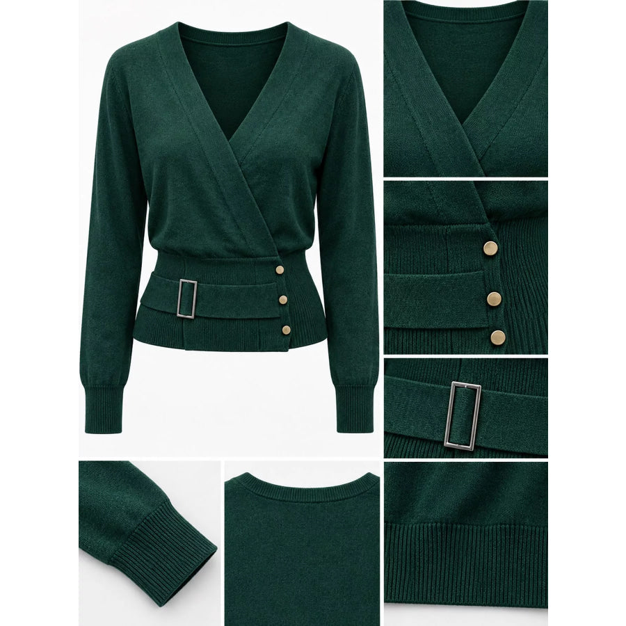 Surplice Elastic Waist Long Sleeve Knit Top Apparel and Accessories