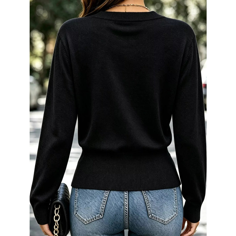 Surplice Elastic Waist Long Sleeve Knit Top Apparel and Accessories