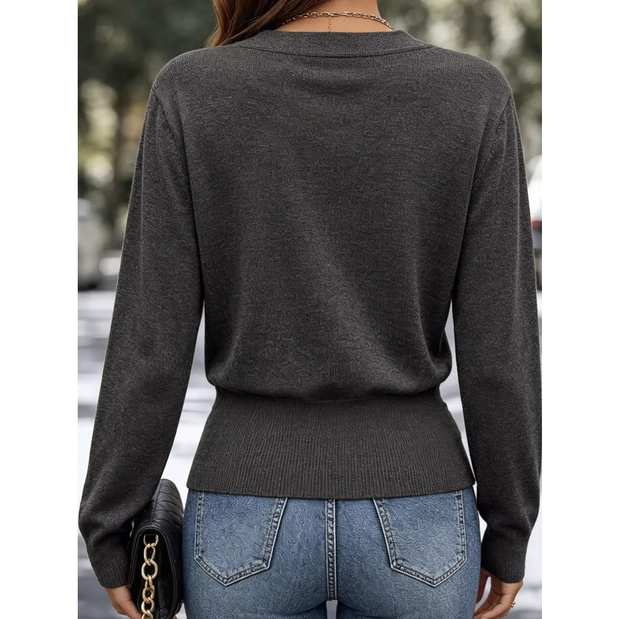 Surplice Elastic Waist Long Sleeve Knit Top Apparel and Accessories