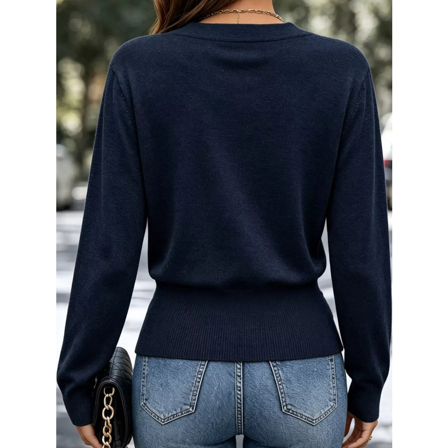 Surplice Elastic Waist Long Sleeve Knit Top Apparel and Accessories