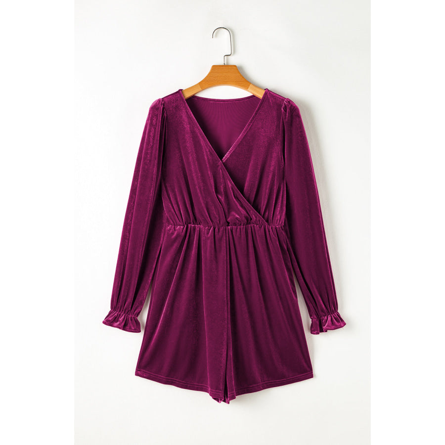 Surplice Flounce Sleeve Romper Burgundy / S Apparel and Accessories