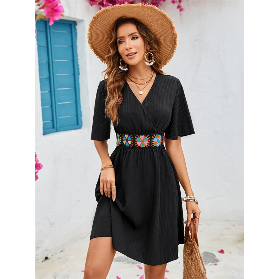 Surplice Flutter Sleeve Mini Dress Apparel and Accessories