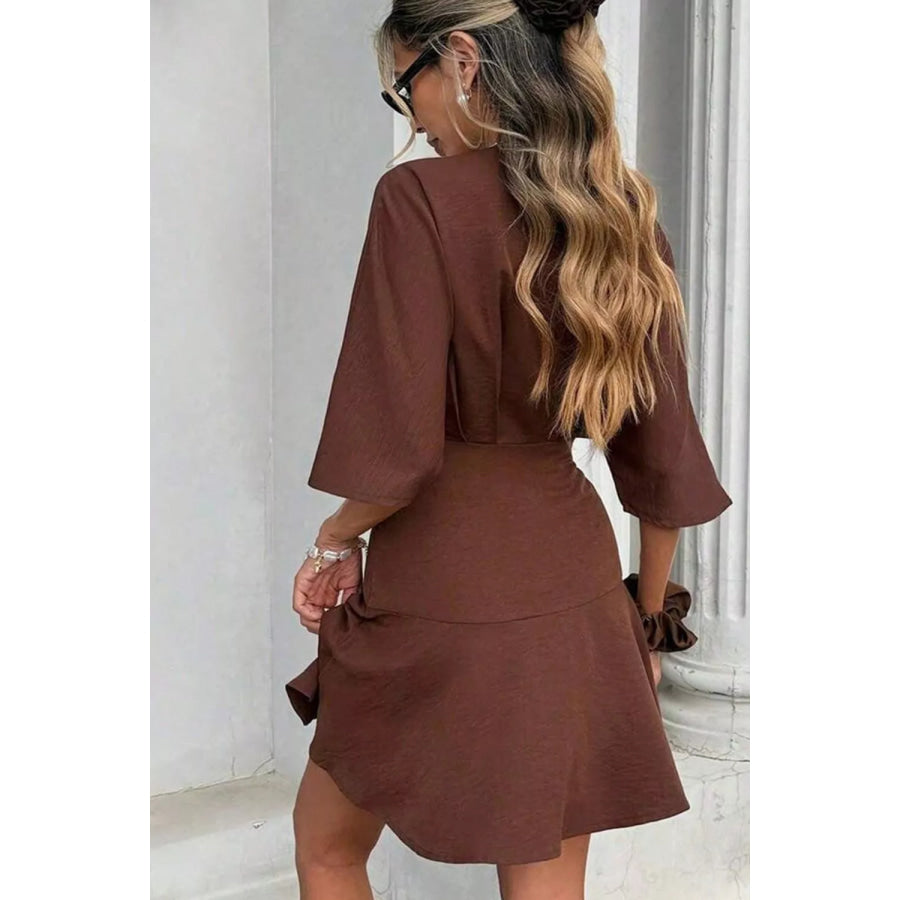Surplice Half Sleeve Mini Dress Burgundy / S Apparel and Accessories