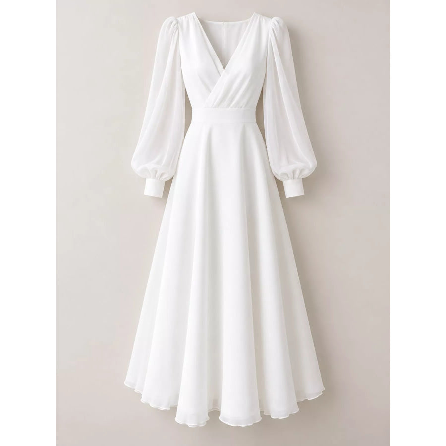 Surplice Lantern Sleeve Midi Dress Apparel and Accessories