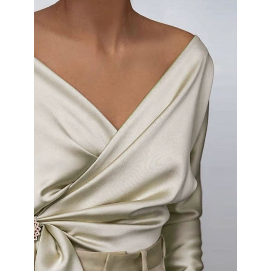 Surplice Long Sleeve Blouse Apparel and Accessories