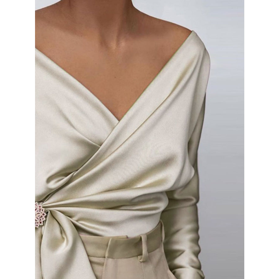 Surplice Long Sleeve Blouse Apparel and Accessories