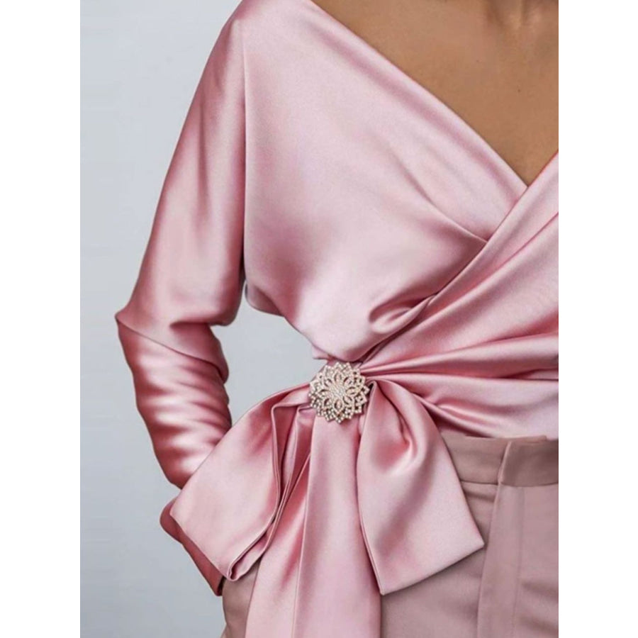 Surplice Long Sleeve Blouse Apparel and Accessories