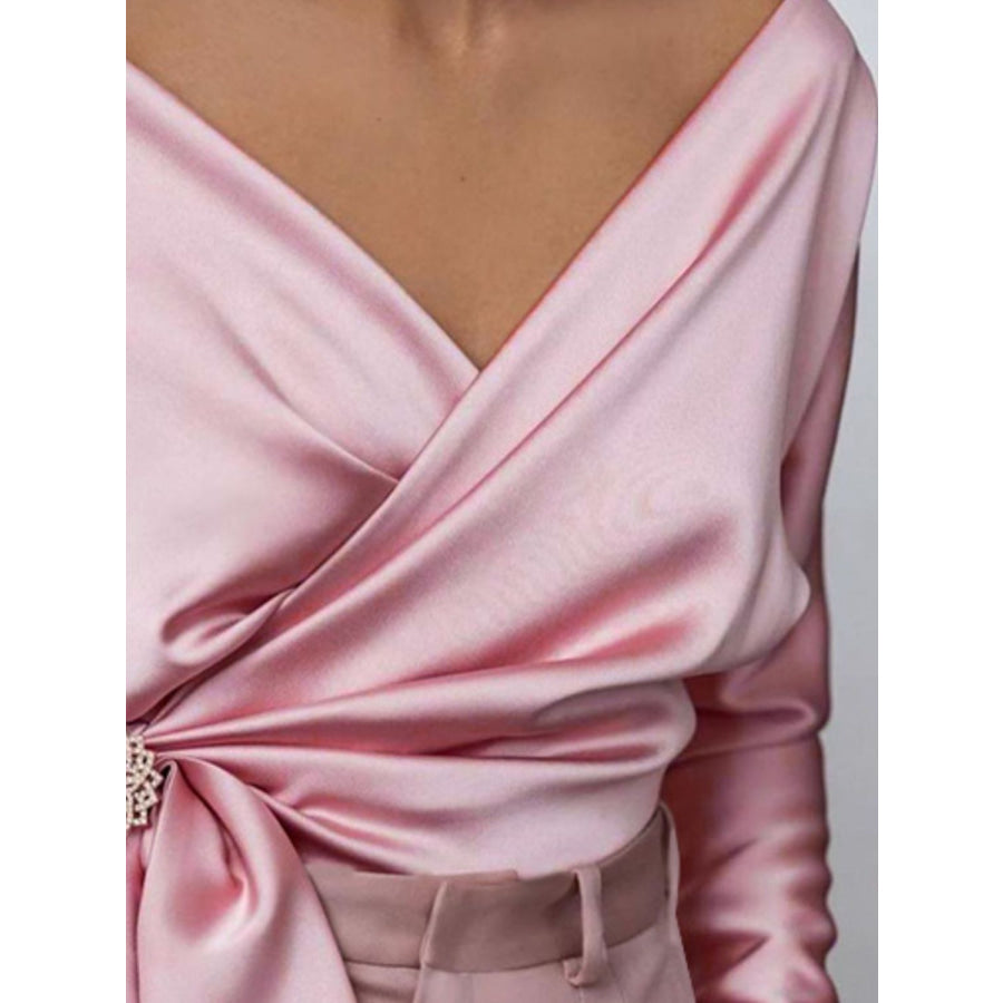 Surplice Long Sleeve Blouse Apparel and Accessories