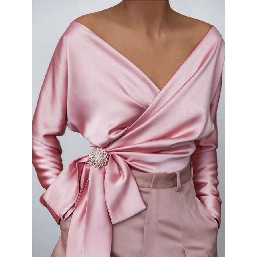 Surplice Long Sleeve Blouse Blush Pink / S Apparel and Accessories