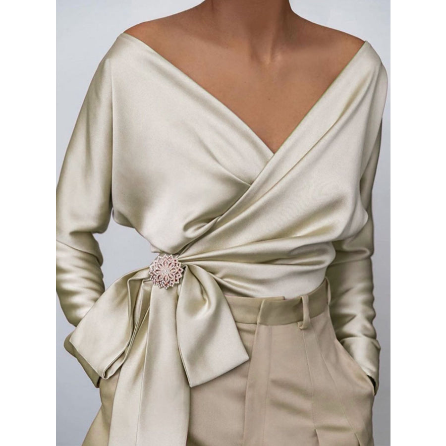 Surplice Long Sleeve Blouse Cream / S Apparel and Accessories