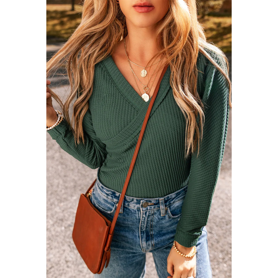 Surplice Long Sleeve Bodysuit Dark Green / S Apparel and Accessories