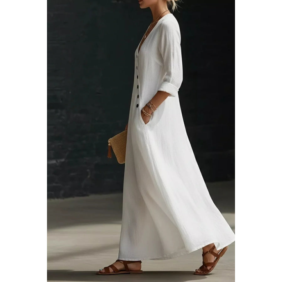 Surplice Long Sleeve Maxi Dress Apparel and Accessories