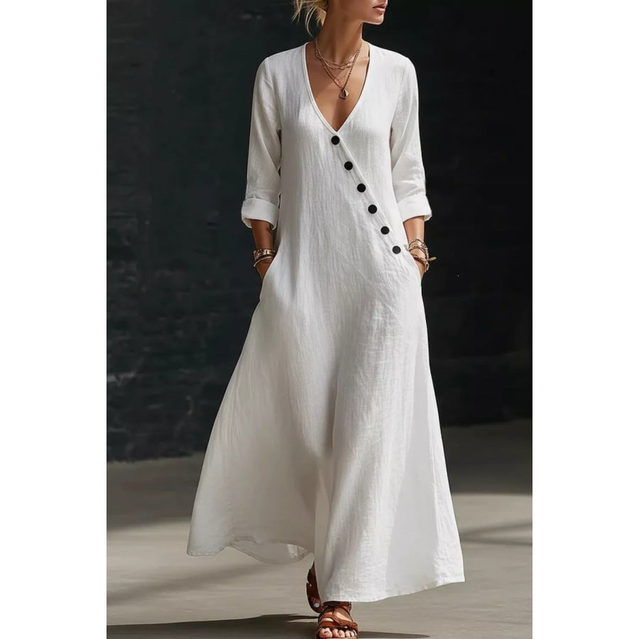 Surplice Long Sleeve Maxi Dress White / S Apparel and Accessories
