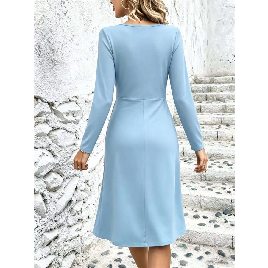 Surplice Long Sleeve Midi Dress Apparel and Accessories