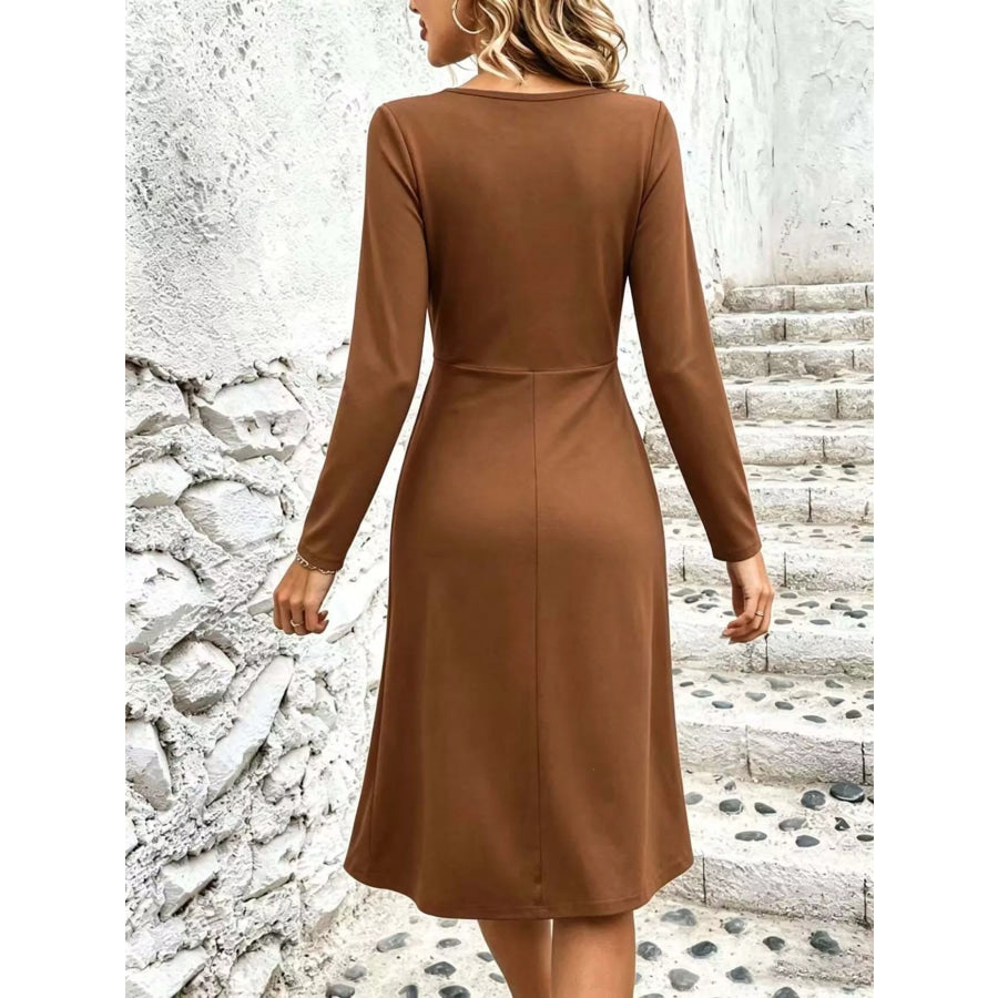 Surplice Long Sleeve Midi Dress Apparel and Accessories