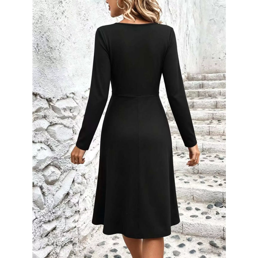 Surplice Long Sleeve Midi Dress Apparel and Accessories