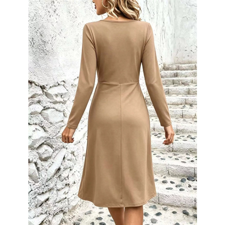 Surplice Long Sleeve Midi Dress Apparel and Accessories