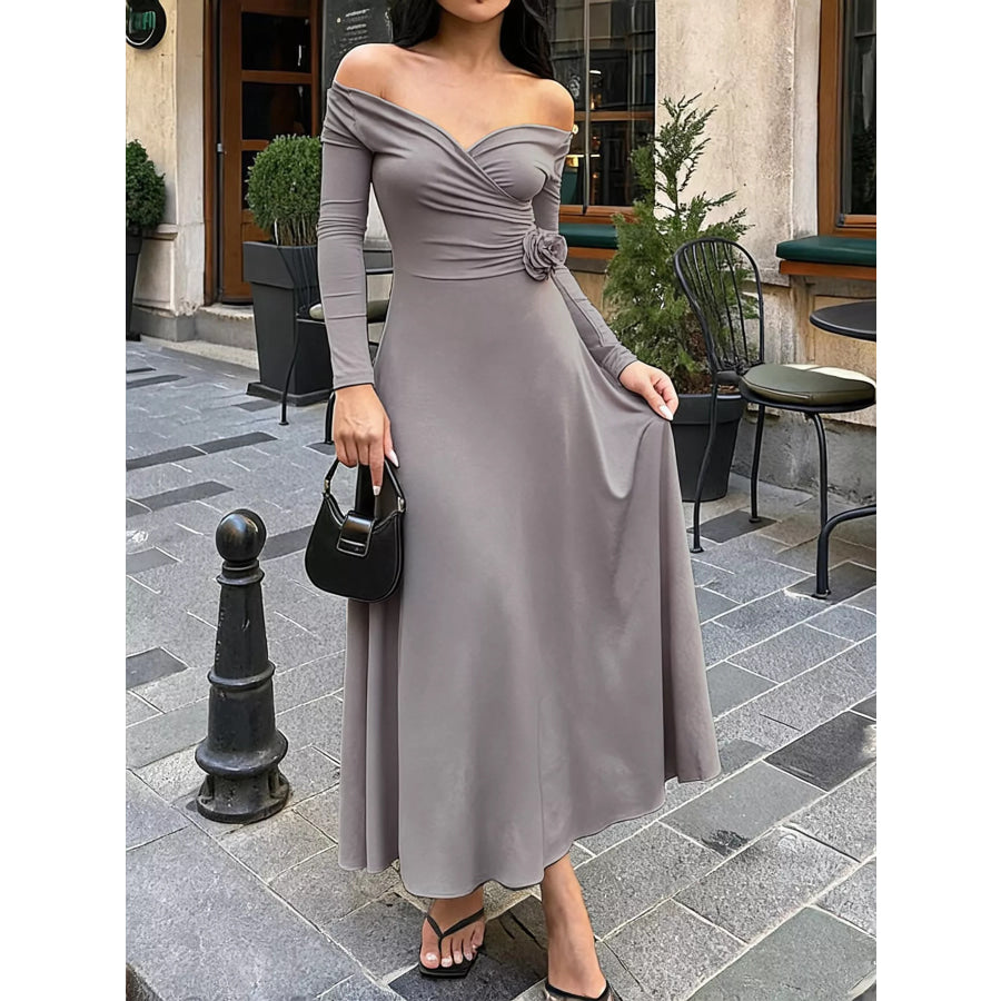 Surplice Long Sleeve Midi Dress Gray / S Apparel and Accessories