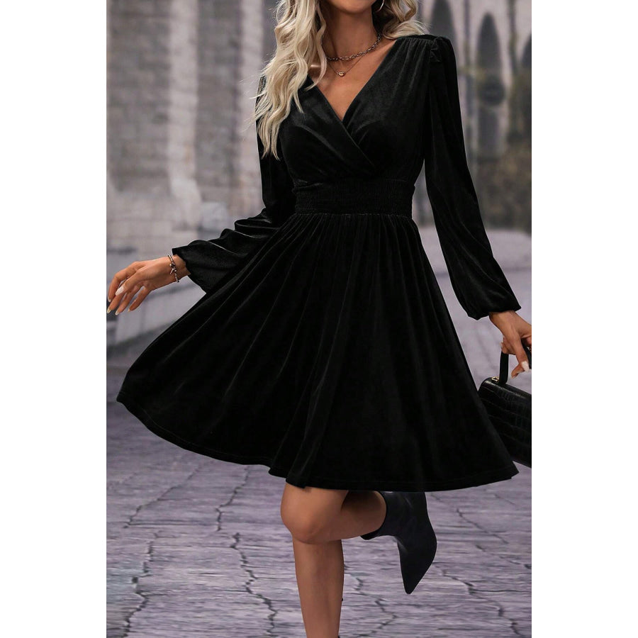 Surplice Long Sleeve Mini Dress Apparel and Accessories