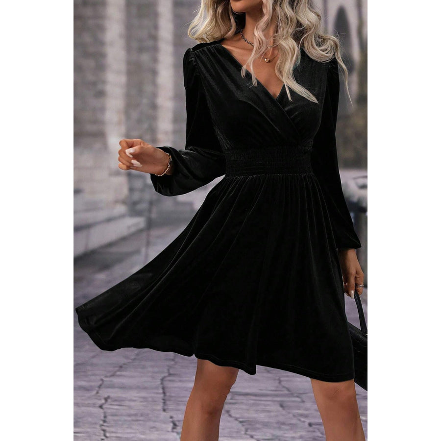 Surplice Long Sleeve Mini Dress Apparel and Accessories