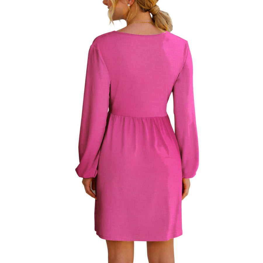 Surplice Long Sleeve Mini Dress Deep Rose / S Apparel and Accessories