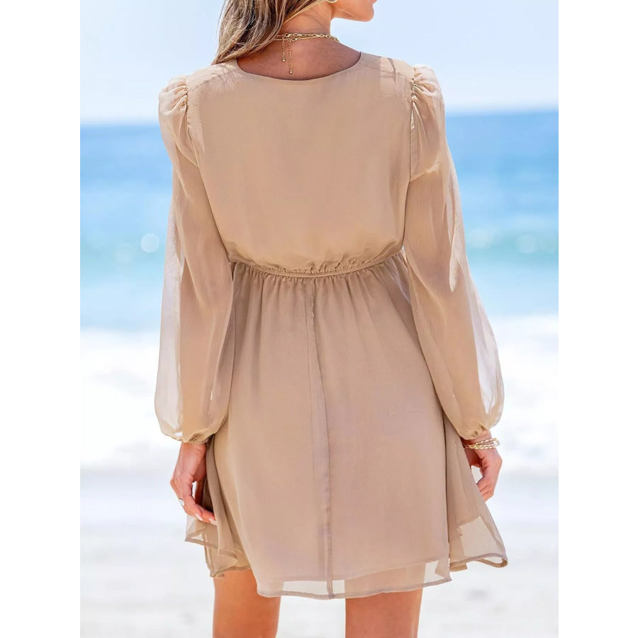 Surplice Long Sleeve Mini Dress Apparel and Accessories
