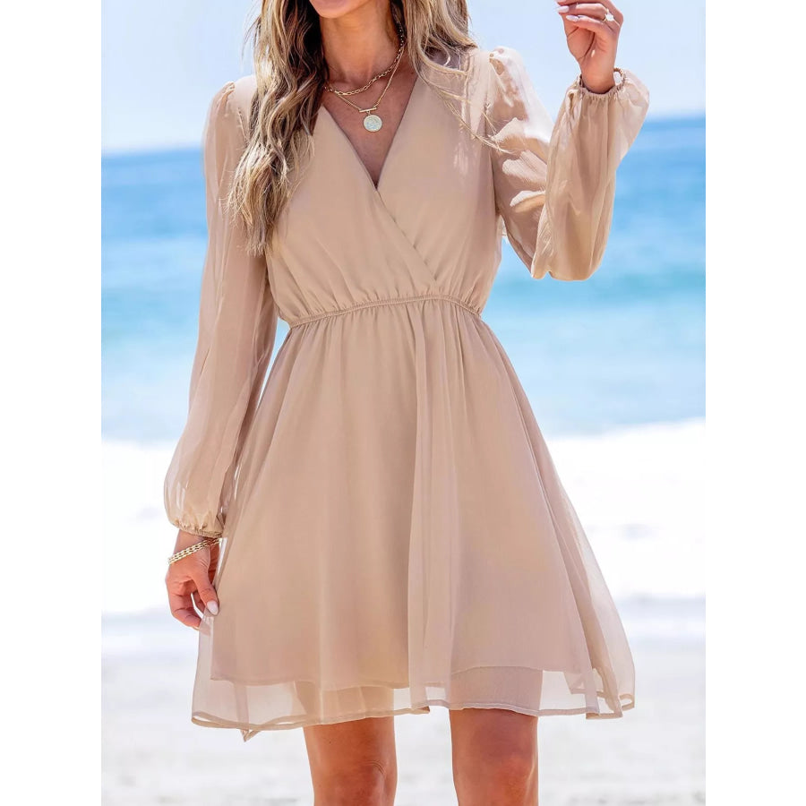 Surplice Long Sleeve Mini Dress Apparel and Accessories