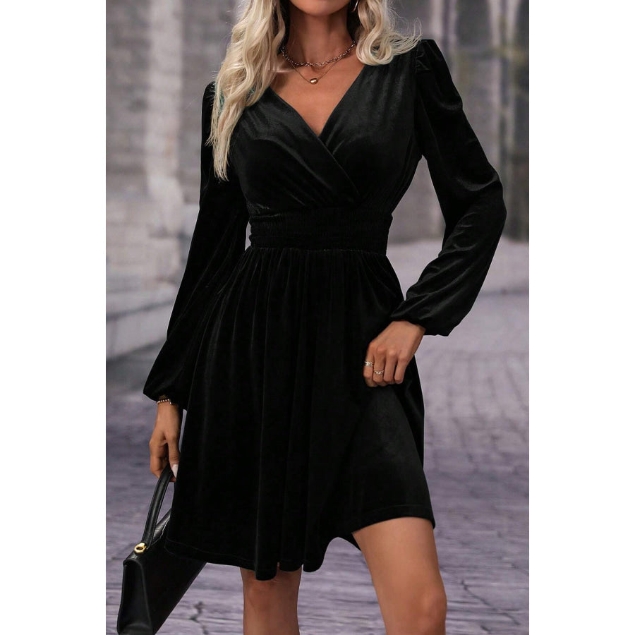 Surplice Long Sleeve Mini Dress Black / S Apparel and Accessories