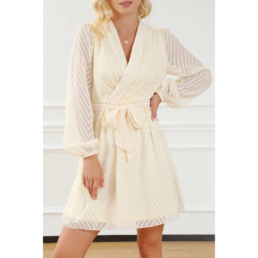 Surplice Long Sleeve Mini Dress Ivory / S Apparel and Accessories