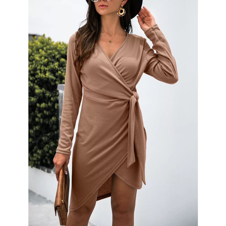 Surplice Long Sleeve Side Tie Dress Apparel and Accessories