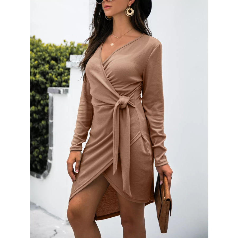 Surplice Long Sleeve Side Tie Dress Apparel and Accessories