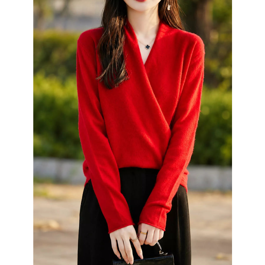 Surplice Long Sleeve Sweater Apparel and Accessories