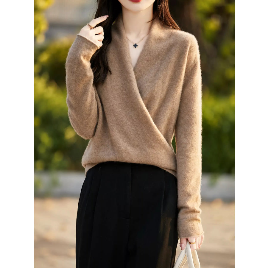 Surplice Long Sleeve Sweater Purple Fleece Camel / S Apparel and Accessories
