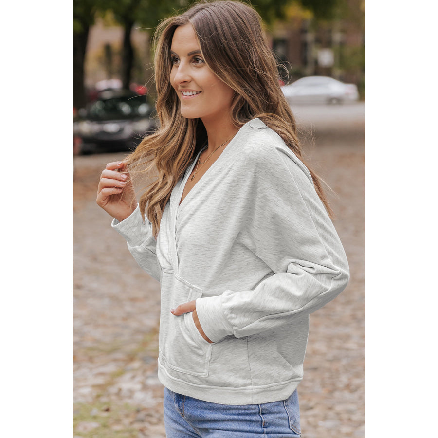 Surplice Long Sleeve Sweatshirt with Pocket Apparel and Accessories