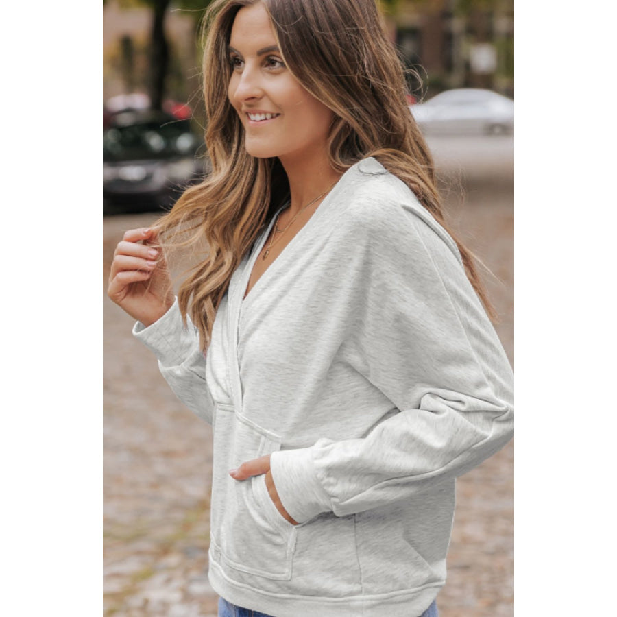 Surplice Long Sleeve Sweatshirt with Pocket Apparel and Accessories