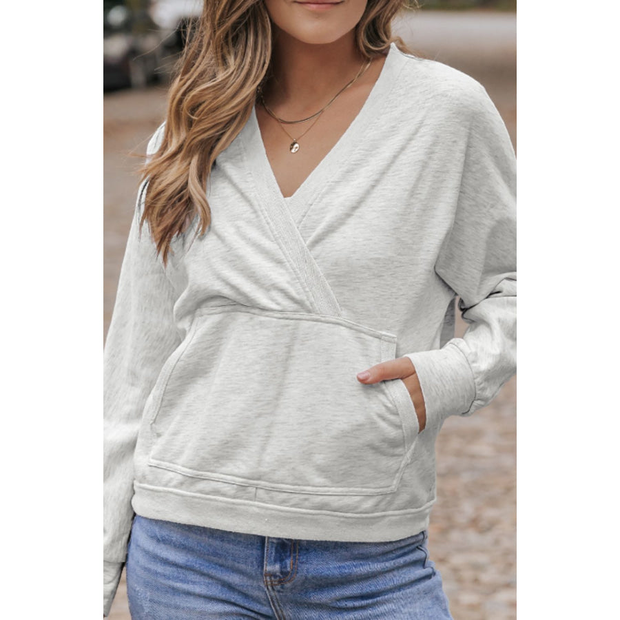 Surplice Long Sleeve Sweatshirt with Pocket Light Gray / S Apparel and Accessories