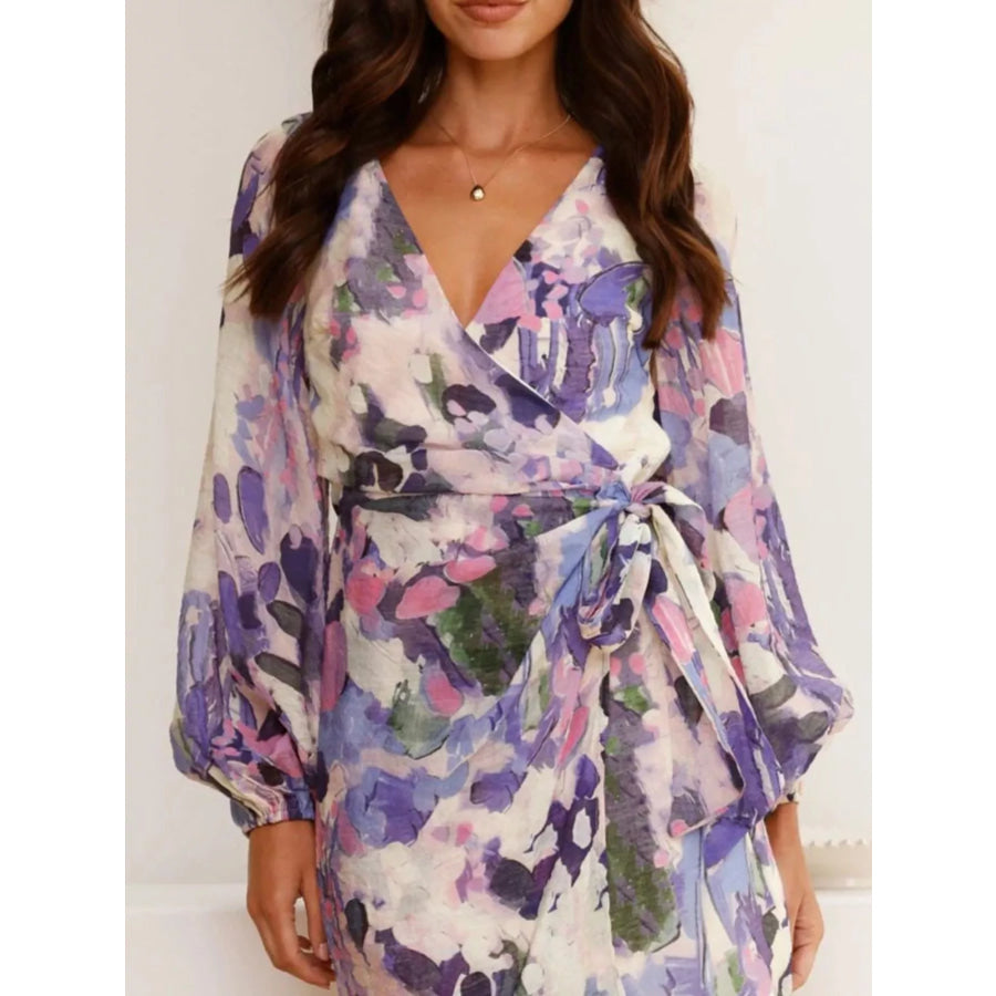 Surplice Long Sleeve Tie Waist Dress Apparel and Accessories