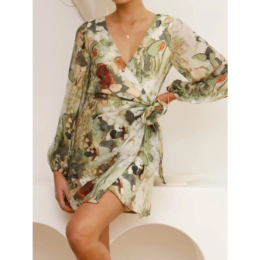 Surplice Long Sleeve Tie Waist Dress Apparel and Accessories