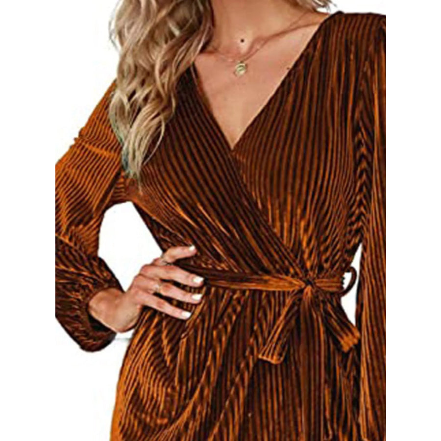 Surplice Long Sleeve Tie Waist Dress Apparel and Accessories