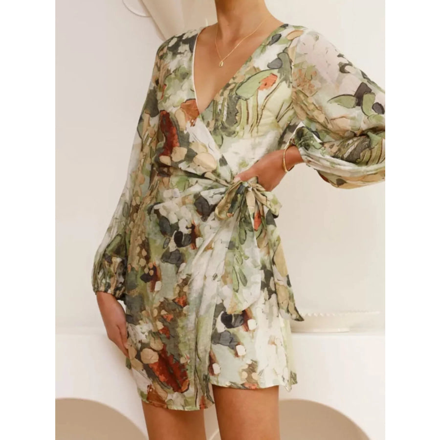 Surplice Long Sleeve Tie Waist Dress Apparel and Accessories