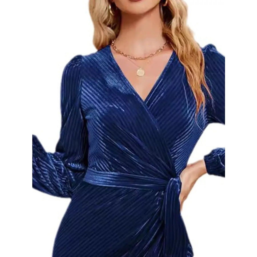 Surplice Long Sleeve Tie Waist Dress Apparel and Accessories