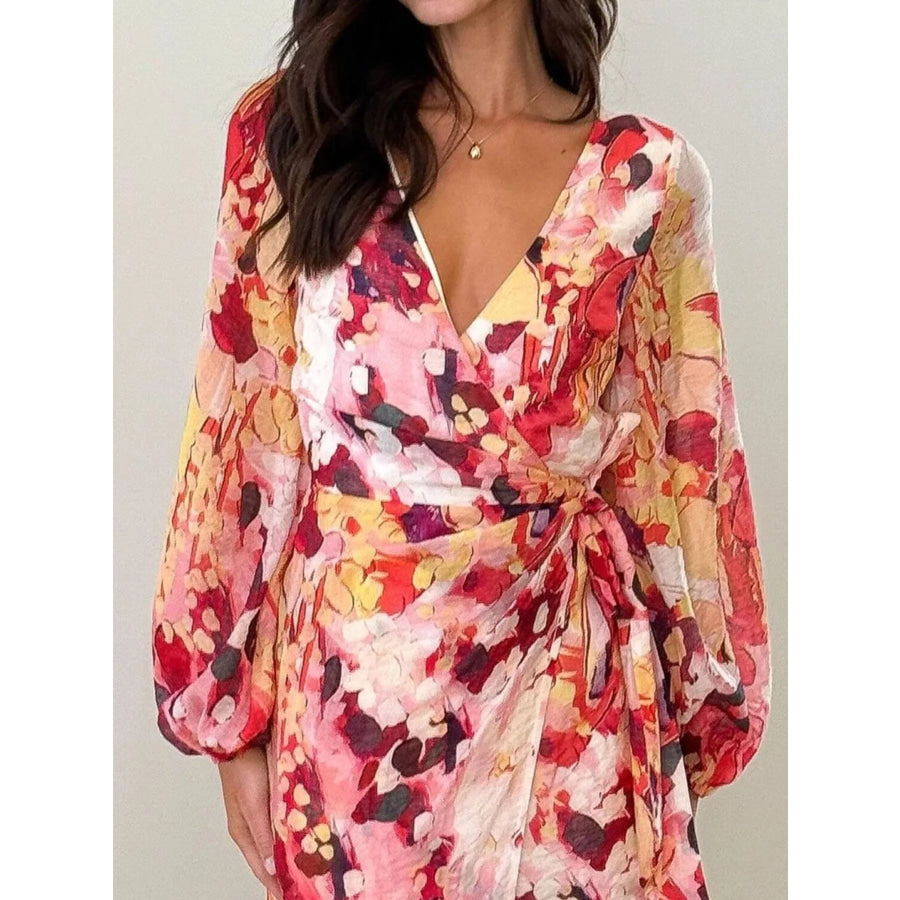 Surplice Long Sleeve Tie Waist Dress Apparel and Accessories