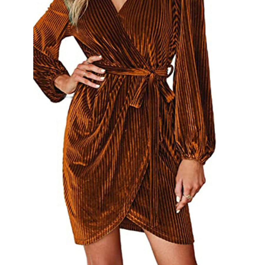 Surplice Long Sleeve Tie Waist Dress Apparel and Accessories