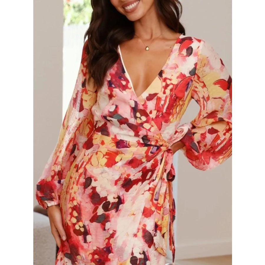 Surplice Long Sleeve Tie Waist Dress Apparel and Accessories