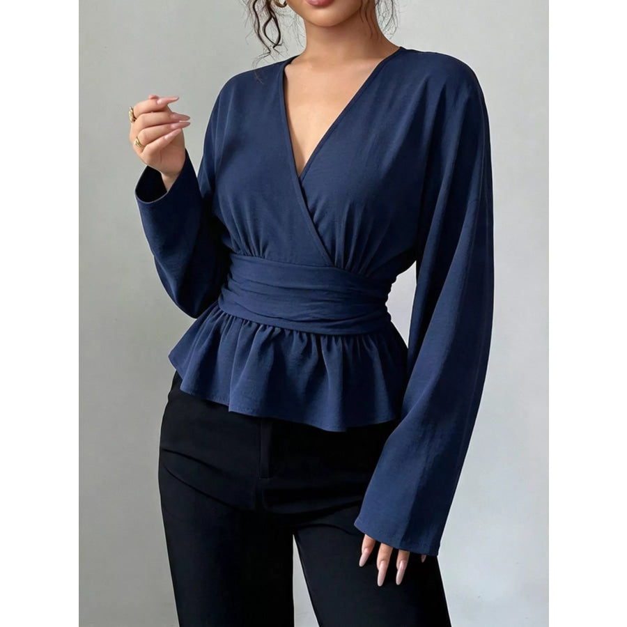 Surplice Long Sleeve Wrap Blouse Apparel and Accessories