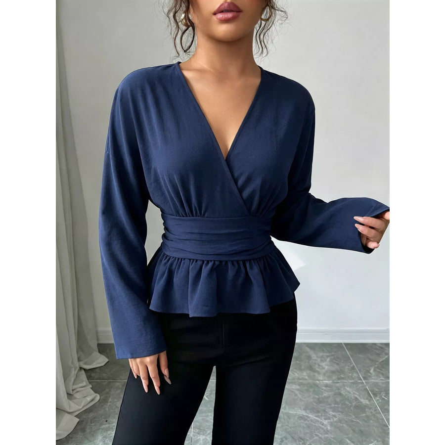 Surplice Long Sleeve Wrap Blouse Apparel and Accessories